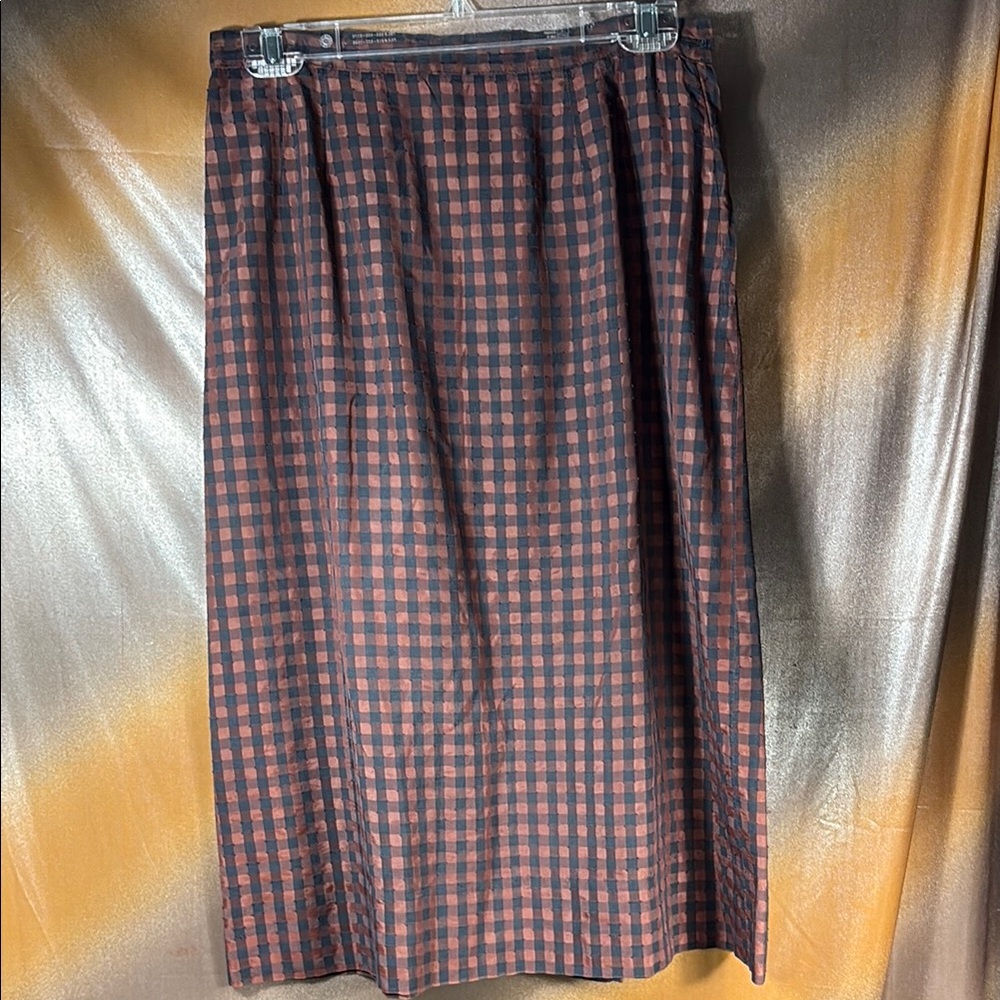 Vintage 50’s Checkered Black and Orange pencil Skirt side zip D1 lightweight‎